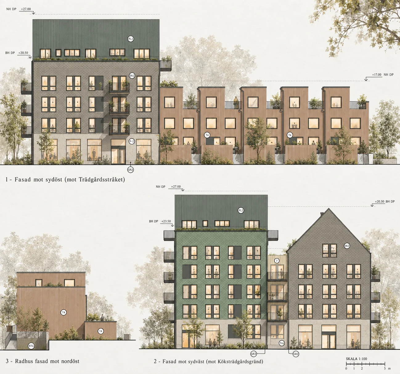Arkitektoniska fasadstudier av Brädgården