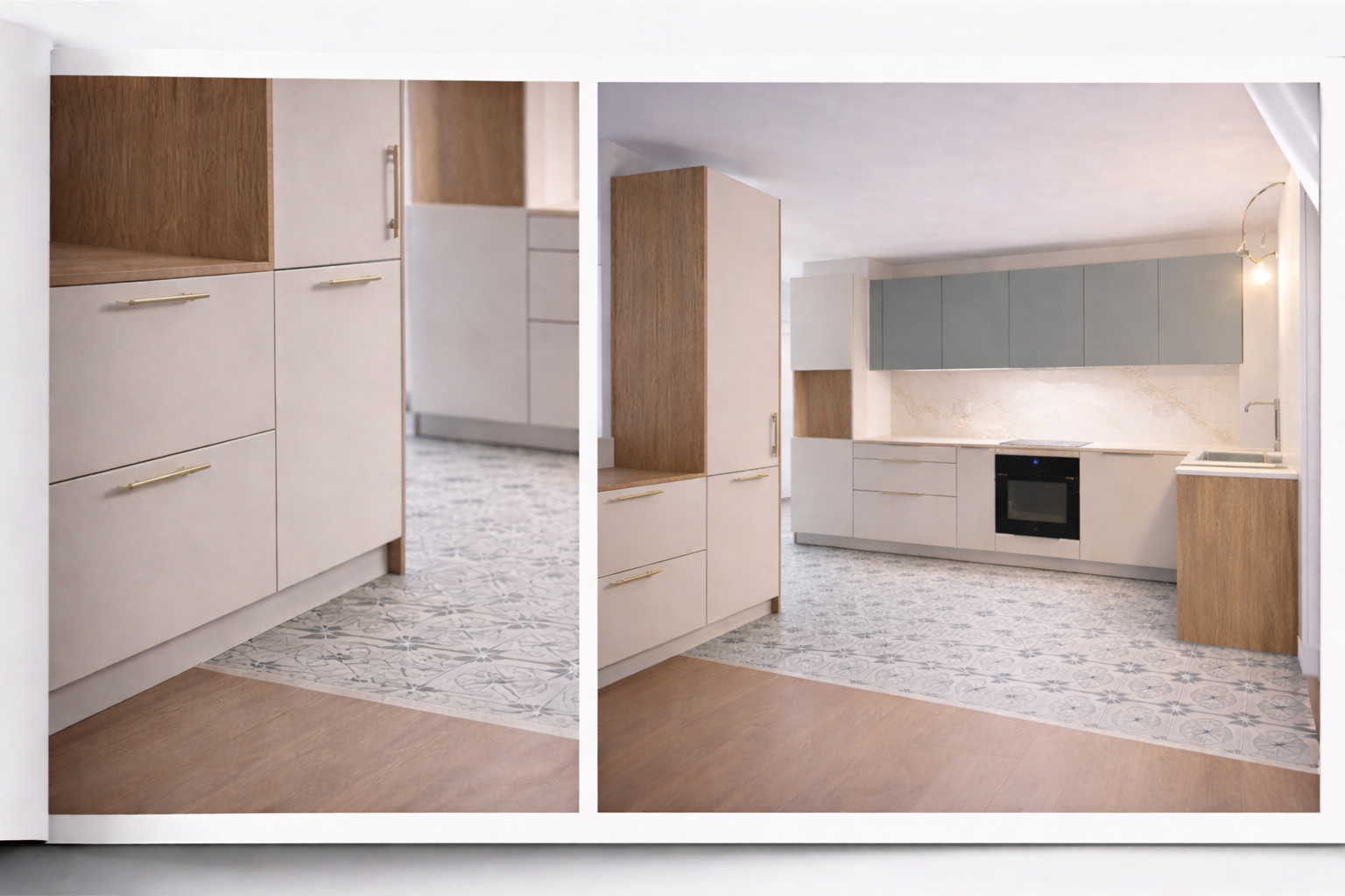 Arkitektonisk visualisering av en förfinad bostadsmiljö med integrerad inredning.
