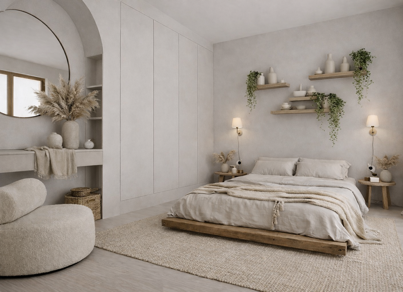 Bostadsprojekt med ljus interiör och sammanhållen materialpalett.